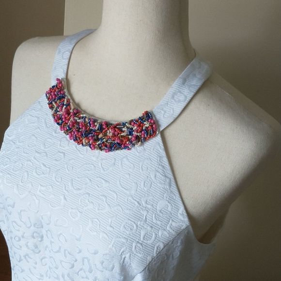 Laundry dress mini bodycon sheath leopard print beads white pink blue size 6 - Picture 2 of 10